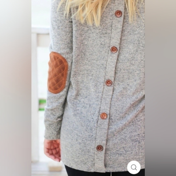 Taupe Lightweight Stretchy Sweater Elbow Patches Back Buttons Size Small - Picture 3 of 12